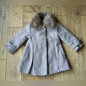Edgehill Collection Pink Tweed Peacoat with Faux Fur Collar size 18 Months